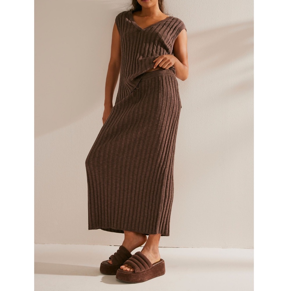 Free People Brown Ribbed Maxi Skirt
